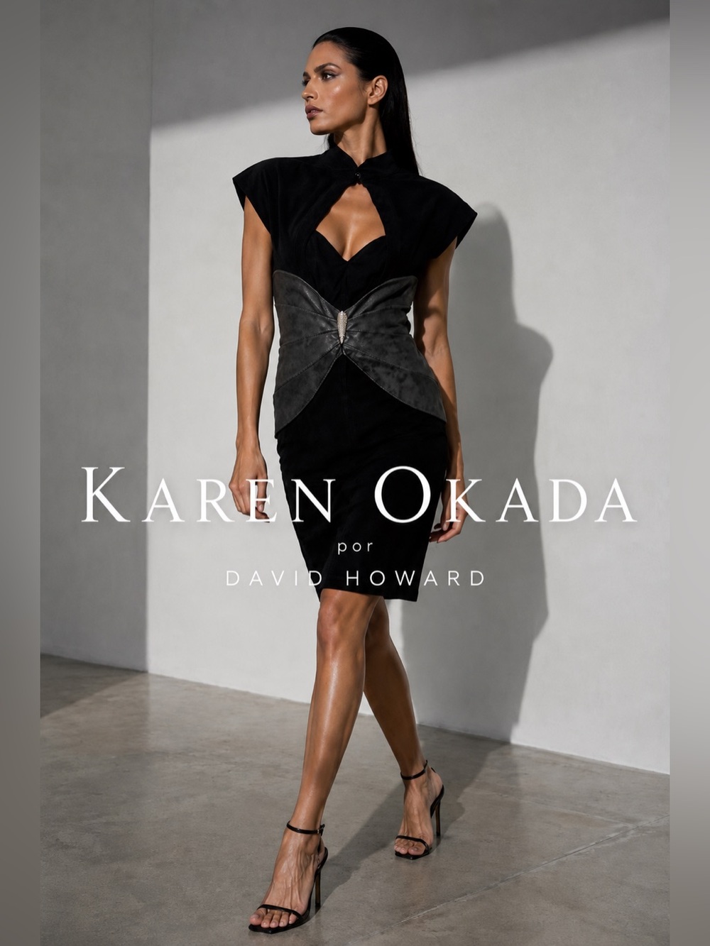 Vintage Karen Okada David Howard Black Gray Leather Suede Dress Womens 8 Gothic